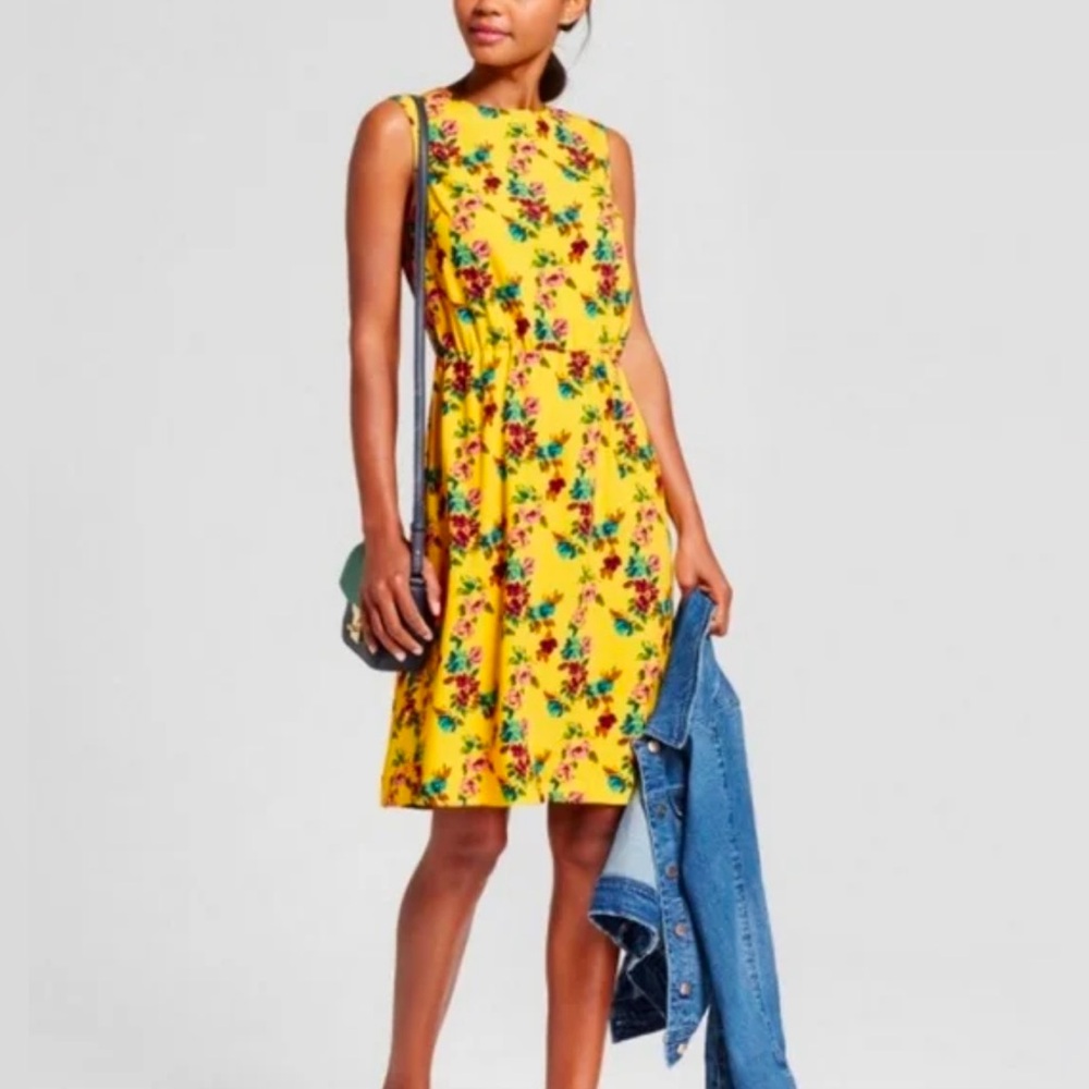 A New Day Elastic Waist Yellow Floral Dress Size XL